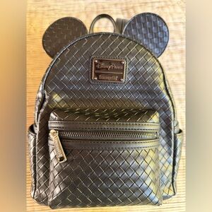 Disney Parks Loungefly Mickey Mouse Ears Black Woven Mini Backpack